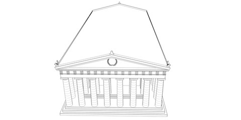 Parthenon, ancient greek temple, visualization, 3D illustration, sketch, outline
