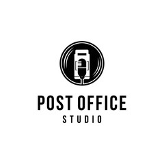 Fototapeta premium Mailbox Podcast Logo Vector . Modern Microphone and Letter Box Symbol for Recording Studio, Music Branding, and Corporate Identity Design