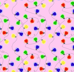 pattern of colorful christmas light bulbs. Christmas seamless