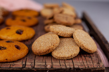 Homemade round cookies. Baking cooking. Still life on the table. Food and snack.