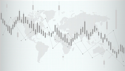 Stock market chart.  Forex trading chart for financial concepts, business, reports and investments on a gray background with map. Vector illustration.