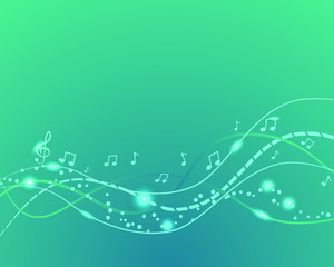 Abstract background lines glowing waves of music and notes, gradients. Vector illustration.