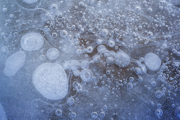 Close-up of an abstract ice pattern on the frozen surface of Lake Michigan, Michigan, USA