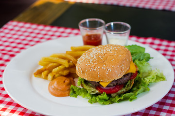 Burger fries and sauce