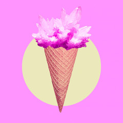 Contemporary art collage. Ice cream crystal. Minimal design