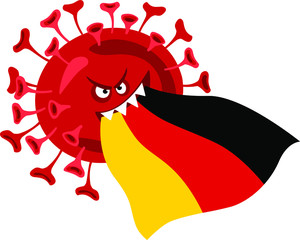 Coronavirus Germany. COVID-19, vector illustration strain and German flag. World coronavirus pandemic in 2020. Coronavirus concept in Germany