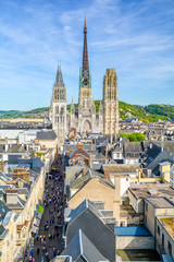 Panoramic view of Rouen, with the gothic Cathedral of Notre-Dame, on a sunny afternoon. Normandy,...