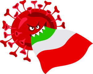 Coronavirus Italy. COVID-19, vector illustration strain and Italian flag. World coronavirus pandemic in 2020. Coronavirus concept in Italy