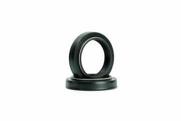 Spare part rubber seal for motorcycle fork.on a isolated white background. Motorcycle service.