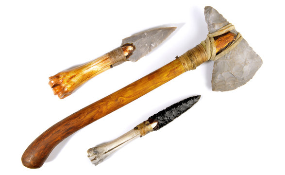 Stone Age Tools on white Background - Stone Age Axe, Knives and Arrows  Photos | Adobe Stock