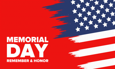 Memorial Day in United States. Remember and Honor. Federal holiday for remember and honor persons who have died while serving in the United States Armed Forces. Celebrated in May. Vector poster