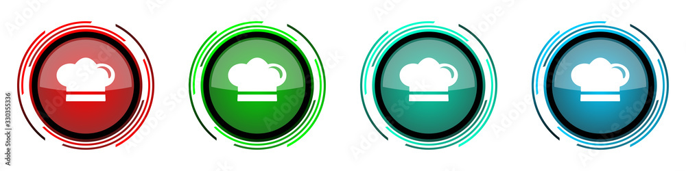 Poster Cook round glossy vector icons, set of buttons for webdesign, internet and mobile phone applications in four colors options isolated on white background
