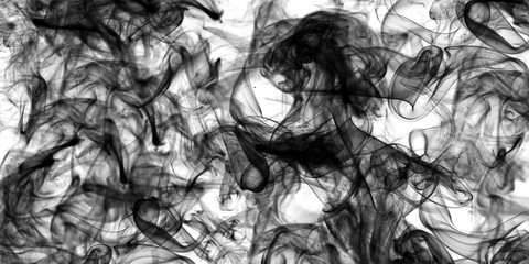 Abstract black smoke on white paper