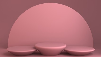 Blank product stand with neon lights on pastel colors background. 3d rendering