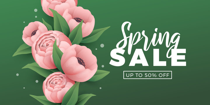 Spring sale background with beautiful flowers. Vector illustration