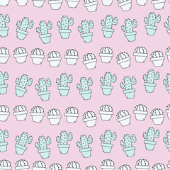 Seamless Pattern with Abstract Cactus on pink Background.