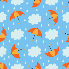 Fototapeta na wymiar Cute seamless pattern with clouds and umbrellas.