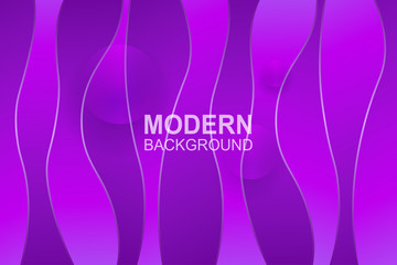 Violet background with flowing wavy vertical shapes with gradient, abstract transparent circles