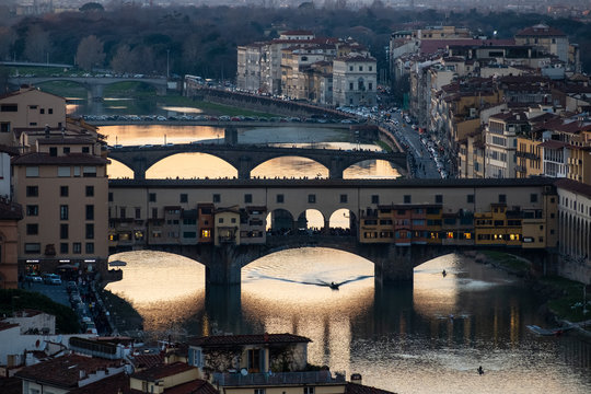 The Many Bridges Of Florence Bask In The Glow Of Sunset