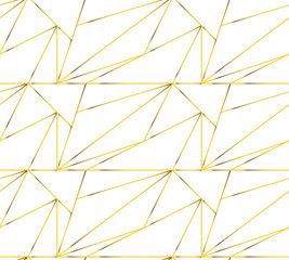 Nahtloses Muster mit abstrakter geometrischer Linienbeschaffenheit, Gold auf weißem Hintergrund. Nahtloses geometrisches Muster. Helle moderne einfache Tapete, heller Fliesenhintergrund, monochromes Grafikelement