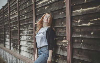 Fashionable young girl with full hips at casual style, trend and street fashion