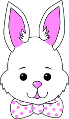  Vector graphics. The head of a white bunny with a pink nose and ears.