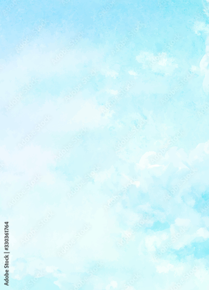 Wall mural blue sky and clouds, hand painted abstract watercolor background