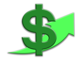 Illustration showing the rise of the dollar with a green arrow