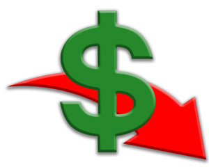 An illustration showing the dollar falling with a red arrow