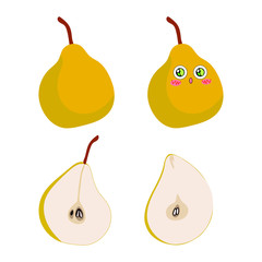 Collection of vector illustrations of pears drawn in different styles. Yellow pear isolated on a white background.