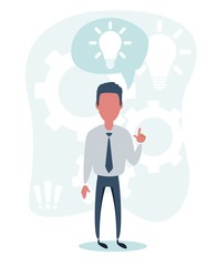 Businessman with hand up full length view. Vector flat design illustration.
