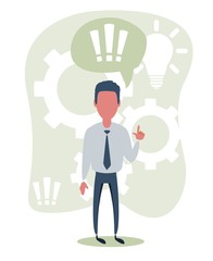 Businessman with hand up full length view. Vector flat design illustration.