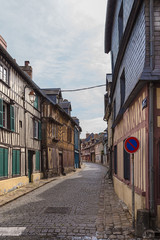 Honfleur, France. Half-timbered buildings on Brulee street