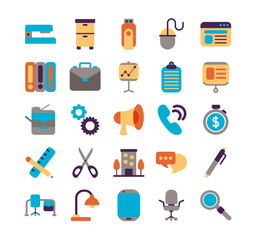 bundle of office set flat style icons