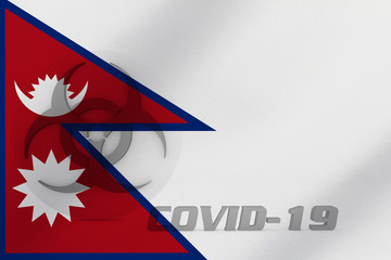3D ILLUSTRATION VIRUS, BIOHAZARD SYMBOL CORONAVIRUS WITH Nepal FLAG, Flu coronavirus floating, micro view, pandemic virus infection, asian flu.