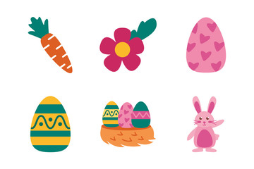 bundle of easter set flat icons