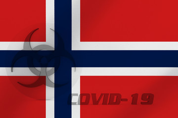 Obraz premium 3D ILLUSTRATION VIRUS, BIOHAZARD SYMBOL CORONAVIRUS WITH Norway FLAG, Flu coronavirus floating, micro view, pandemic virus infection, asian flu.