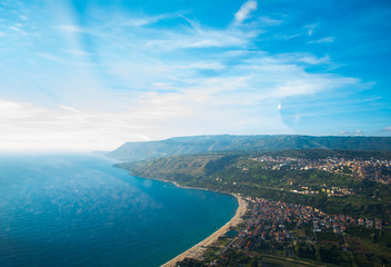 Fototapeta na wymiar top view panorama beaches with pier