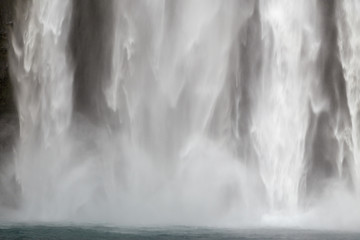 Close-up of powerful falling water at Skogafoss waterfall in Iceland