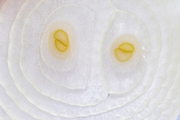 Onion sliced closeup, macro photo. Background abstract food image.