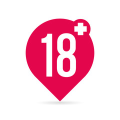 red sign age limit to 18 plus. location icon on a white background. Isolated object. Vector illustration