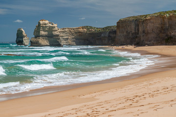 Scenic view of sunny Gibson Steps beach, Great Ocean Road