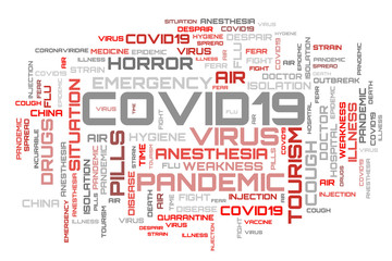 Fototapeta na wymiar Red modern word cloud concept COVID-19 topic