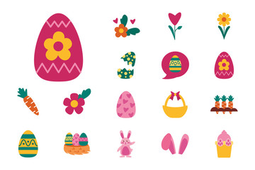 bundle of easter set flat icons