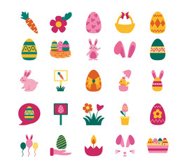 bundle of easter set flat icons