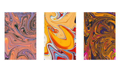 liquid textuers set with marbling. Marble texture. Paint splash. Colorful fluid. It can be used for poster, brochure, invitation, cover book, catalog. Vector illustration