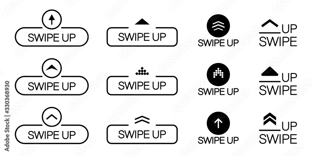 Leinwandbilder swipe up, arrow up, scroll pictogram icon set. arrow up for social media application and social medi