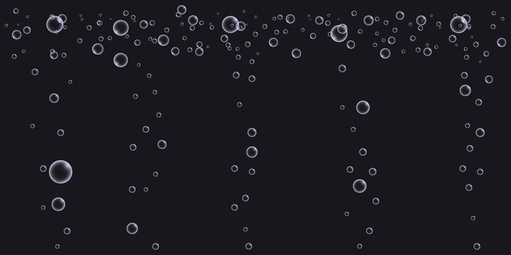 Fizzing air bubbles stream. Soda pop. Champagne. Soap Water Bubbles. Water bubbles. Realistic clear Water drops realistic set for your design.