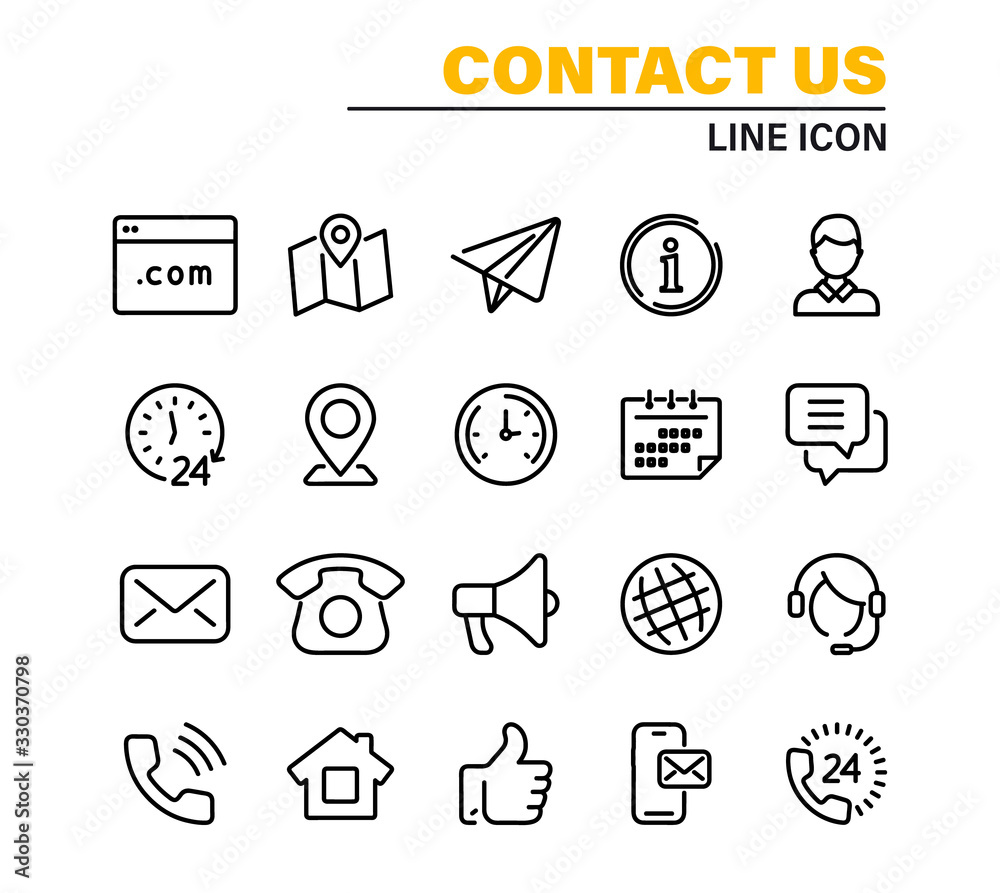 Poster set of simple contact us icons for web and mobile app. social media network icon call us email mobil
