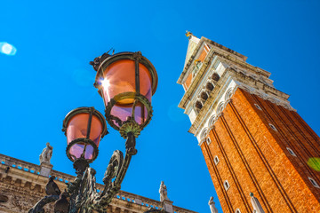 Fototapeta na wymiar The famous lampposts in Saint Mark's Square in Venice. Italy